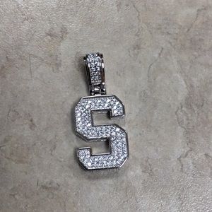 Sterling silver CZ Varsity S initial pendant new